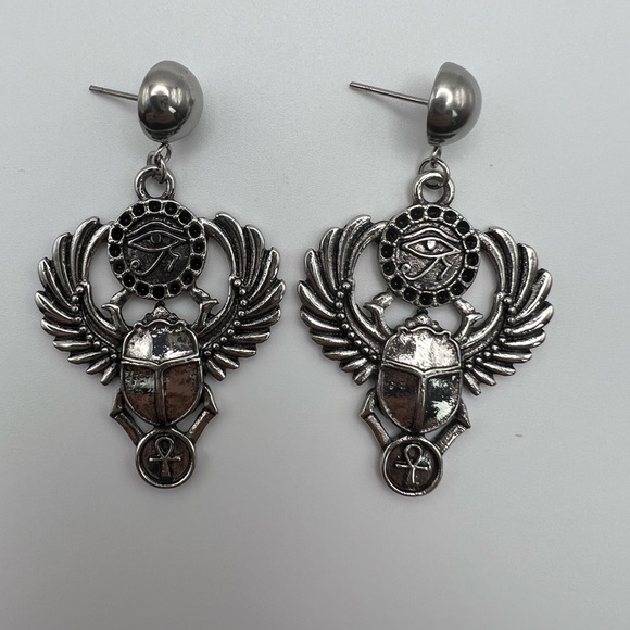 Ancient Egyptian Beetles Spiritual Statement Earrings  -  Eye of Ra Earrings - Picture 3 of 10